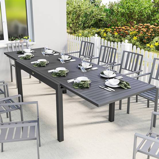 Table de jardin extensible aluminium gris 270 x 90 x 75 cm - PANGIVO - Image 3