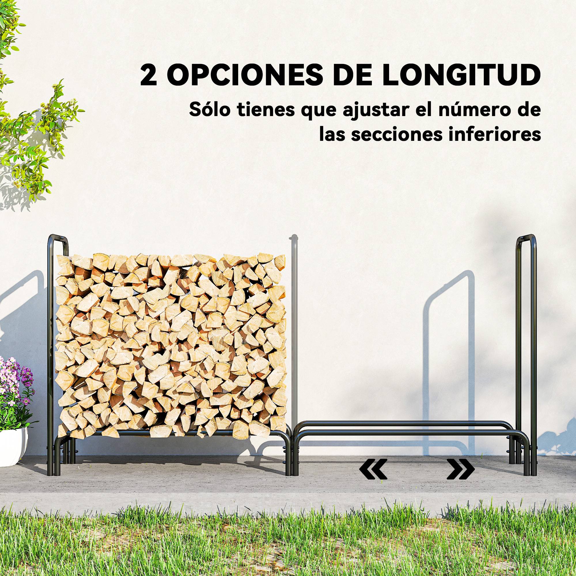 Range‑bûches avec couvercle et étagère, charge 200 kg, 200x36x99 cm, vert foncé‑noir - Image 9