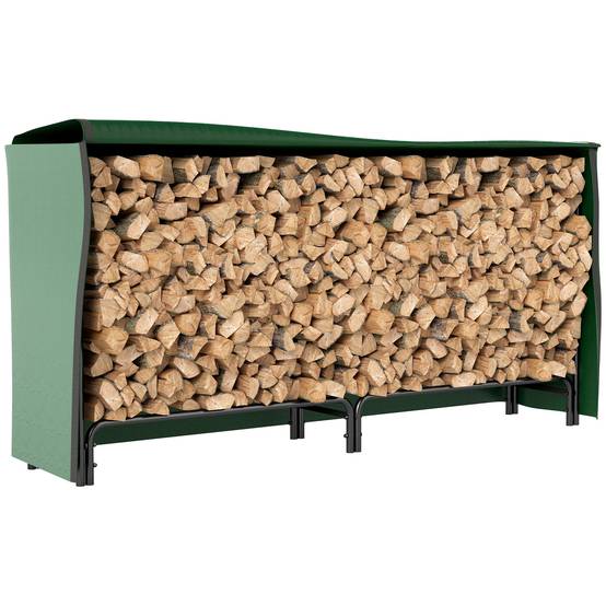 Range‑bûches avec couvercle et étagère, charge 200 kg, 200x36x99 cm, vert foncé‑noir - Image 1
