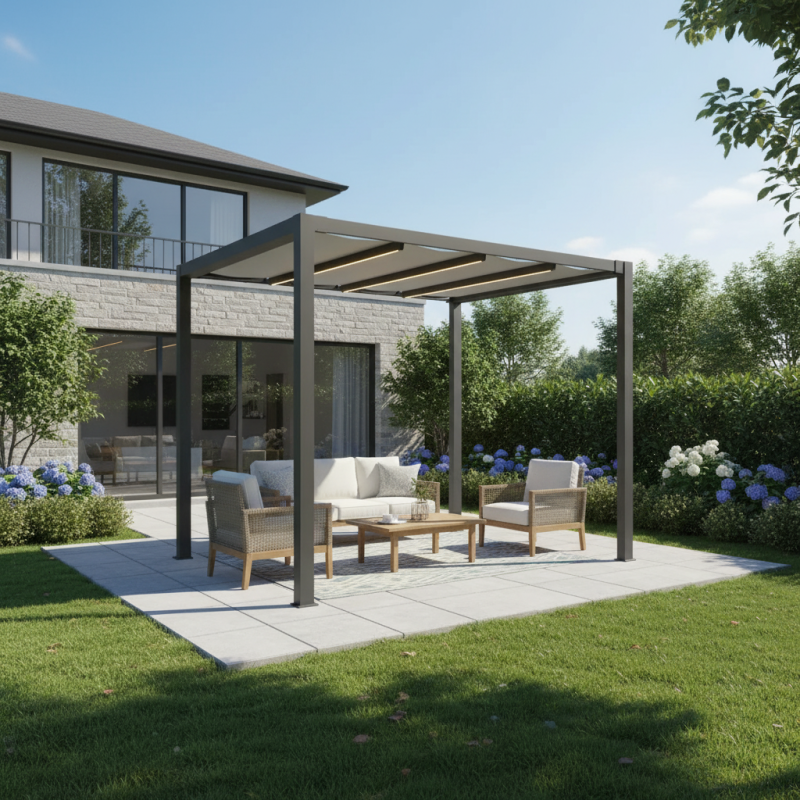 Pergola autoportante aluminium 3x3m toile rétractable motorisée anthracite X-Metal - Image 2
