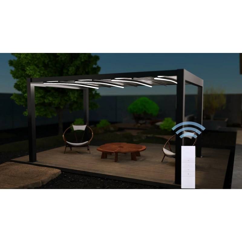 Pergola autoportante aluminium 3x3m toile rétractable motorisée anthracite X-Metal - Image 6
