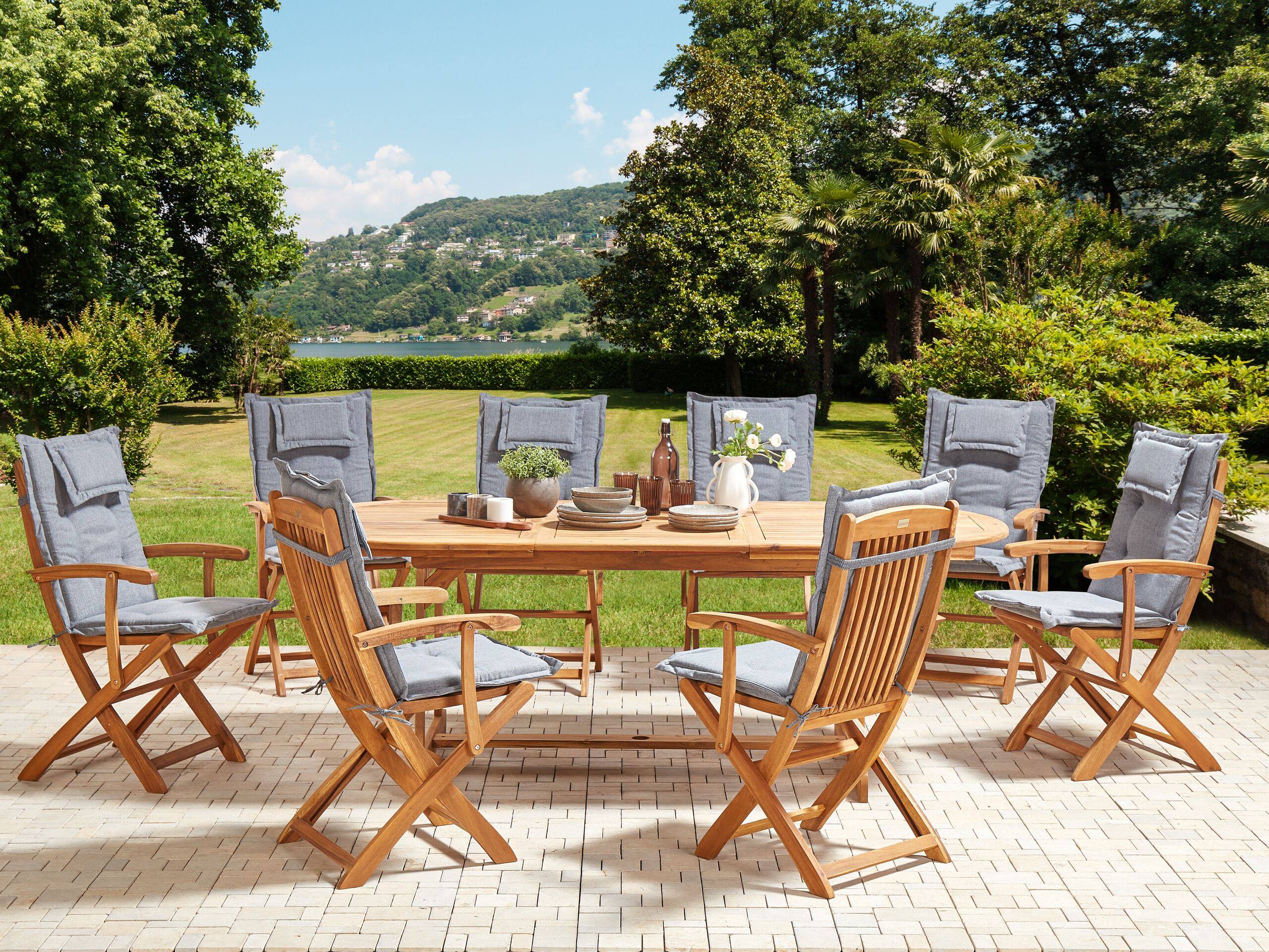 Beliani - Set de salle à manger, 8 Personnes Acacia Gris MAUI II - 220x100x74- Beliani - Image 1