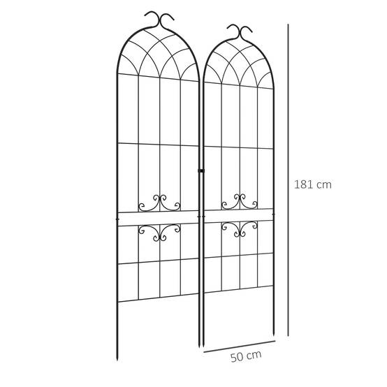 Sans Marque - Lot 2 treillis jardin support plantes grimpantes métal 50x181 cm noir - Image 5