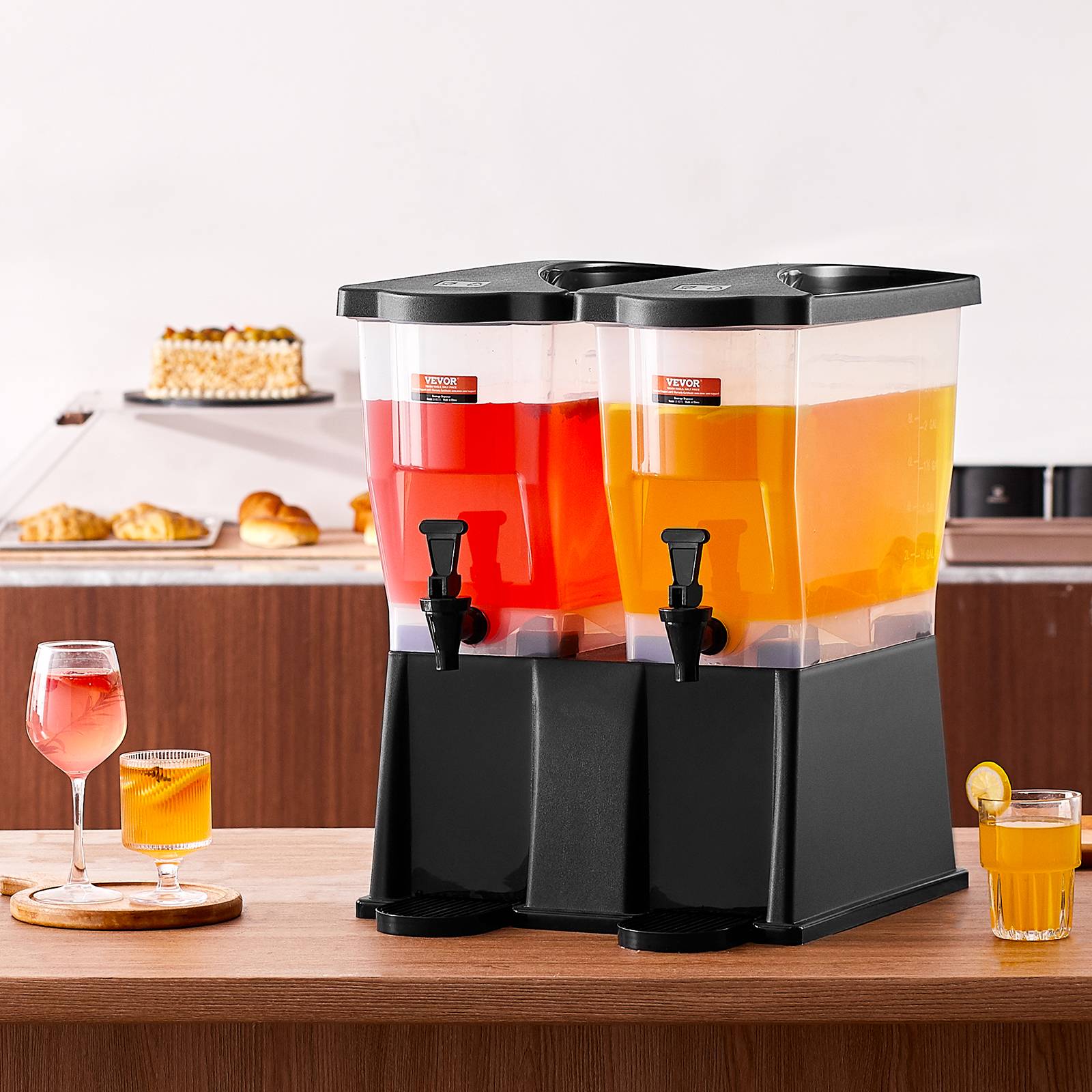 VEVOR Distributeur boissons grande capacité 2x11 L, plastique, robinet, couvercle. Pour jus, limonade, thé glacé. - Image 8