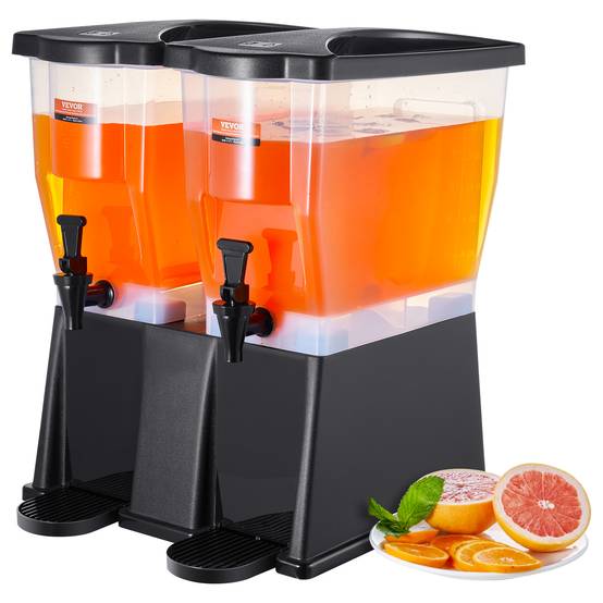VEVOR Distributeur boissons grande capacité 2x11 L, plastique, robinet, couvercle. Pour jus, limonade, thé glacé. - Image 1