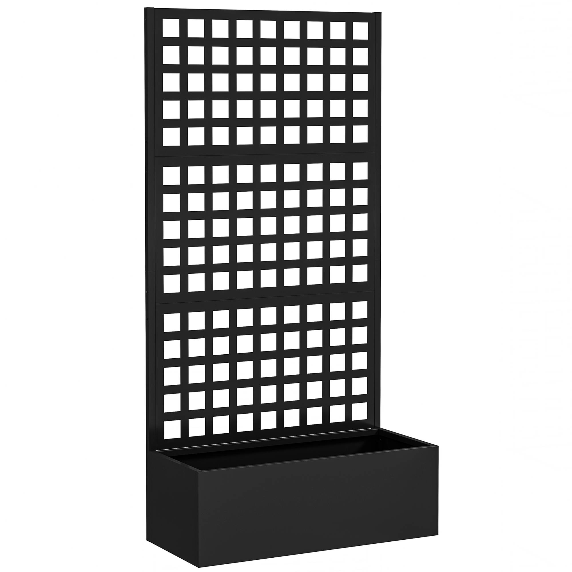 Outsunny - Jardinière avec treillis brise-vue lit surélevé 89x40x178cm bac à fleurs balcon terrasse patio acier galvanisé noir - Outsunny - Image 1