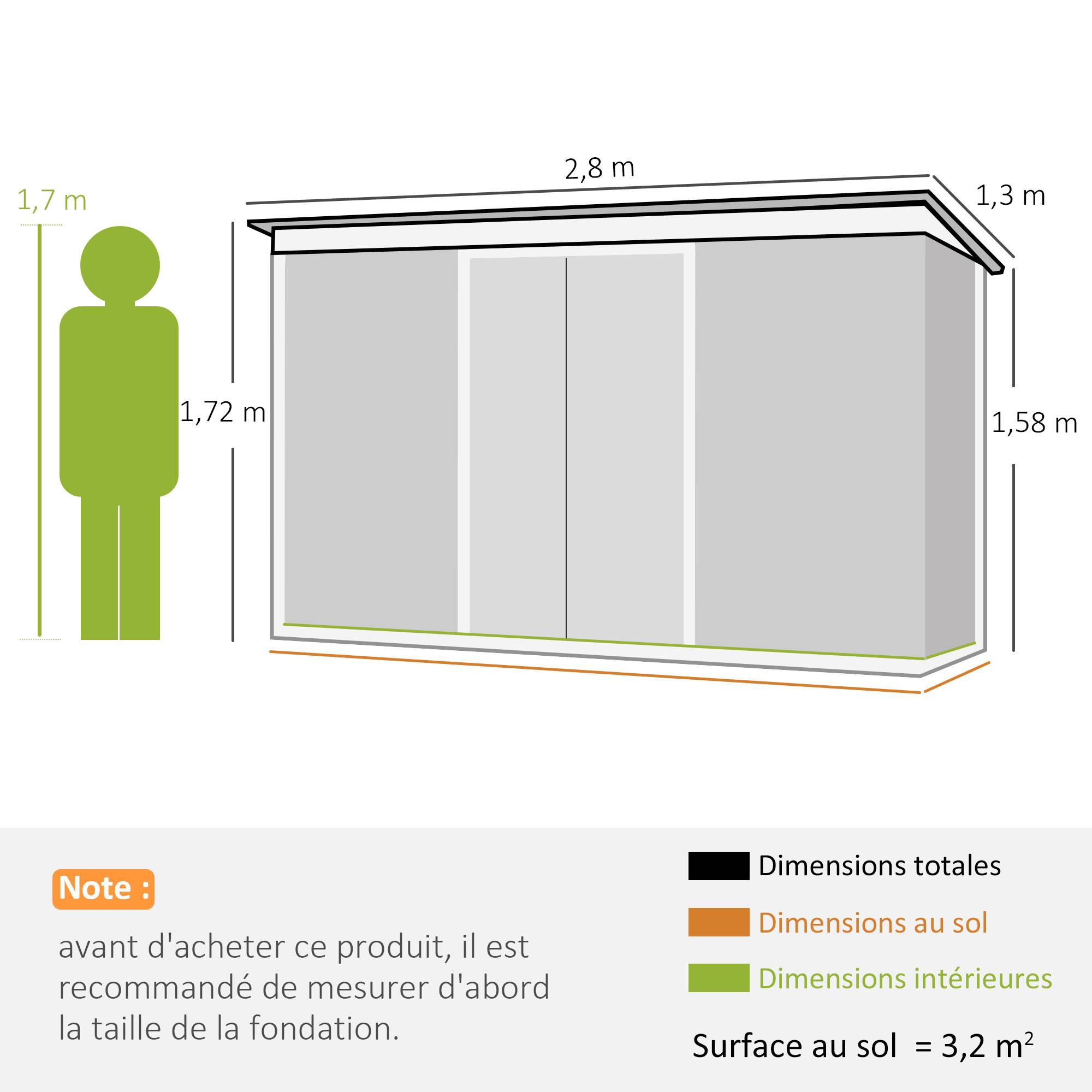 Outsunny - Abri de Jardin Remise à Outils 3,6m² (280x130x172cm) avec kit fondation et portes coulissantes acier galvanisé vert clair - Outsunny - Image 3