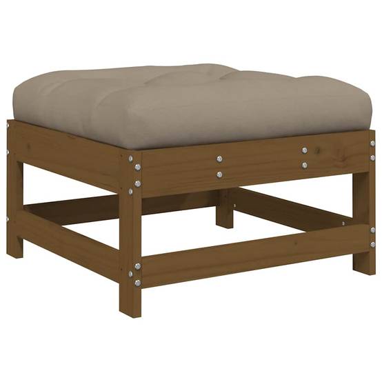 Repose-pied de jardin | Tabouret de jardin | Pouf et coussin marron miel bois de pin massif Maison Chic - Image 1