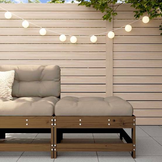 Repose-pied de jardin | Tabouret de jardin | Pouf et coussin marron miel bois de pin massif Maison Chic - Image 2