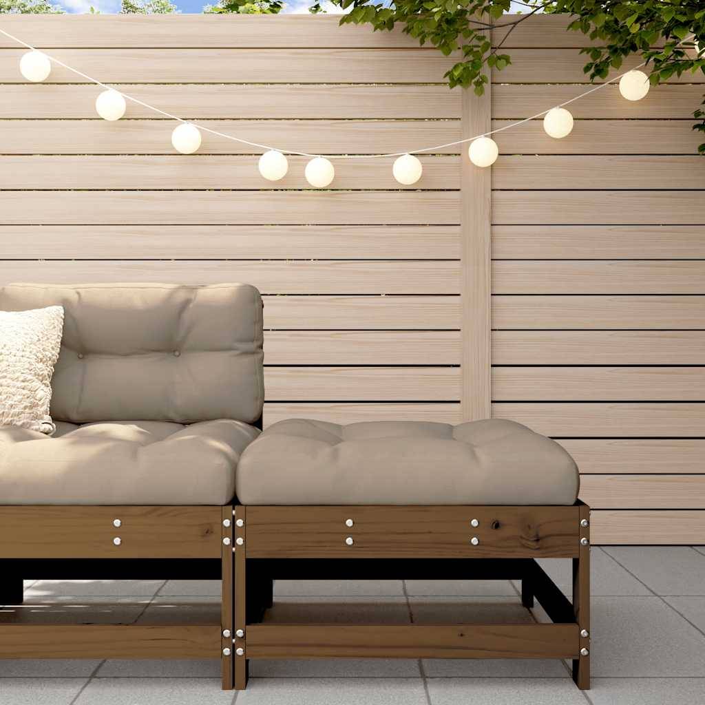 Repose-pied de jardin | Tabouret de jardin | Pouf et coussin marron miel bois de pin massif Maison Chic - Image 2