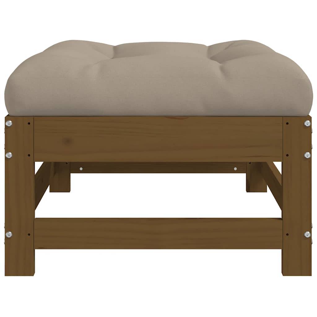 Repose-pied de jardin | Tabouret de jardin | Pouf et coussin marron miel bois de pin massif Maison Chic - Image 5