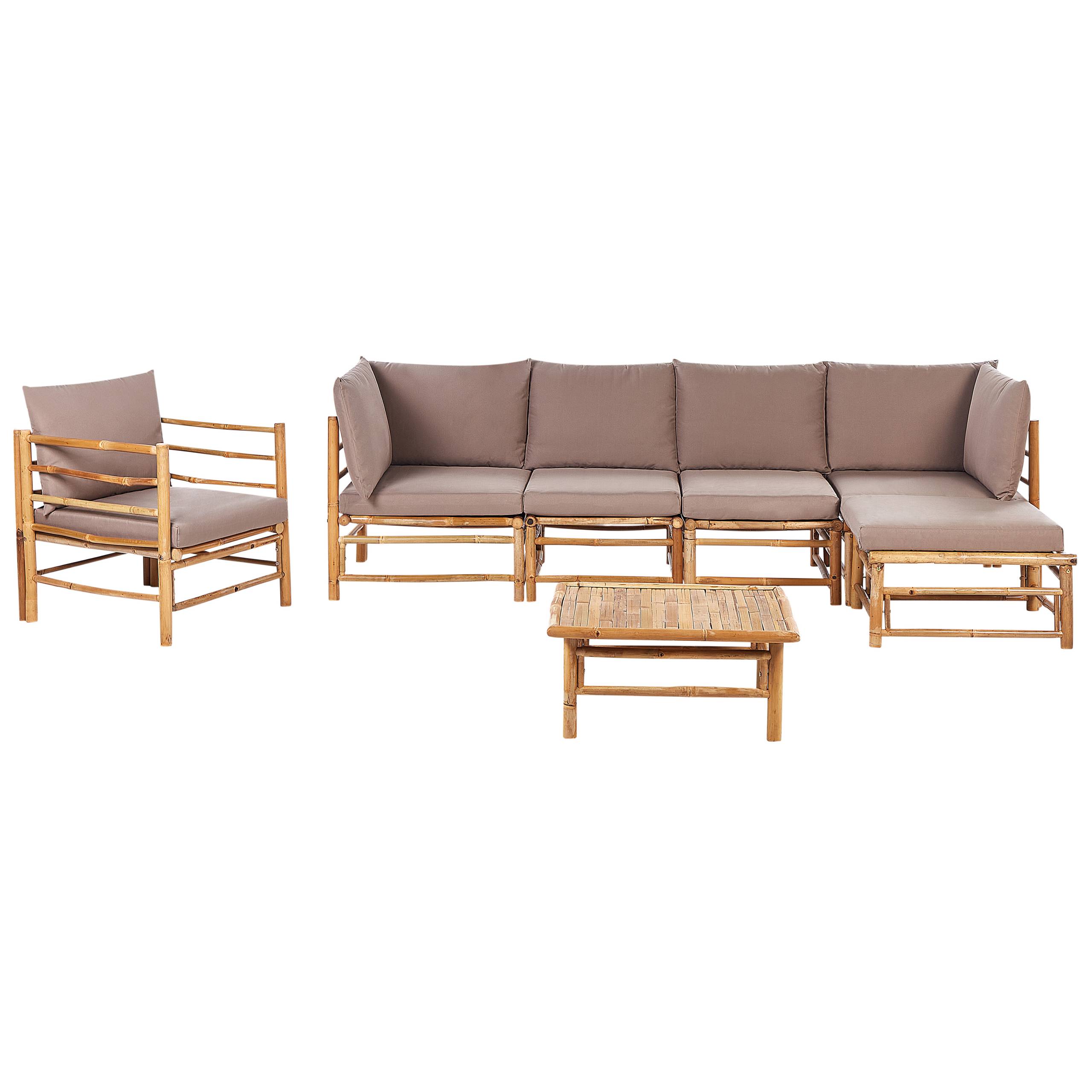 Beliani - Set de salon, 6 Personnes Bambou Taupe CERRETO - Beliani - Image 2