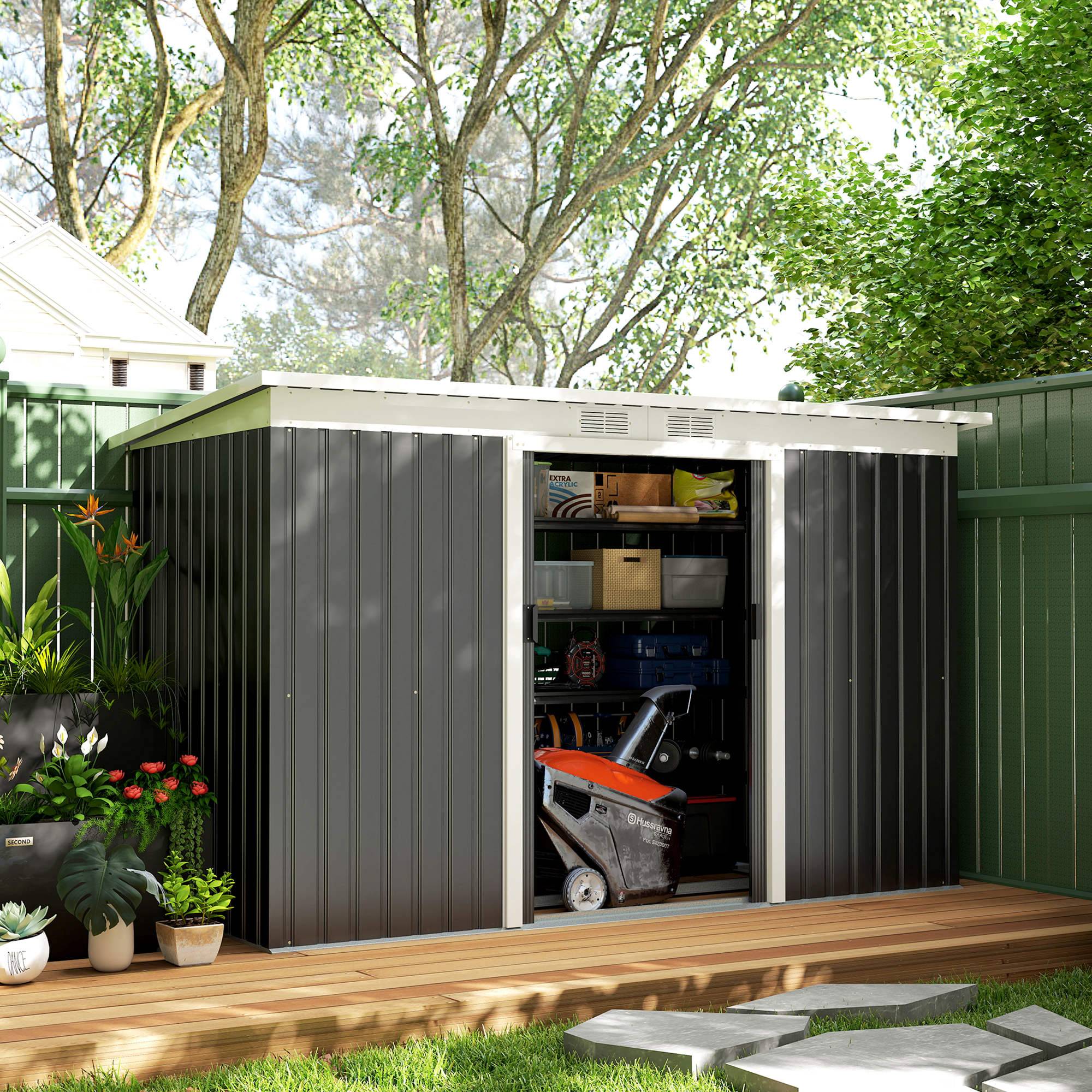 Outsunny - Abri de jardin acier galvanisé XXL 3,6 m² kit fondation portes coulissantes - acier - 280x130x172cm - noir - Outsunny - Image 9