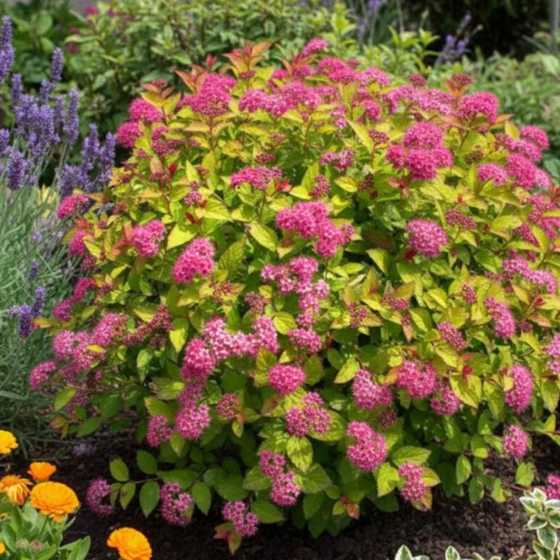 Spirée du Japon Goldflame, Spiraea à fleurs Rose - feuillage Caduc - Pot de 3L - 20/40 cm-  hauteur à maturité De 0,50 m à 1,00 m - Image 4