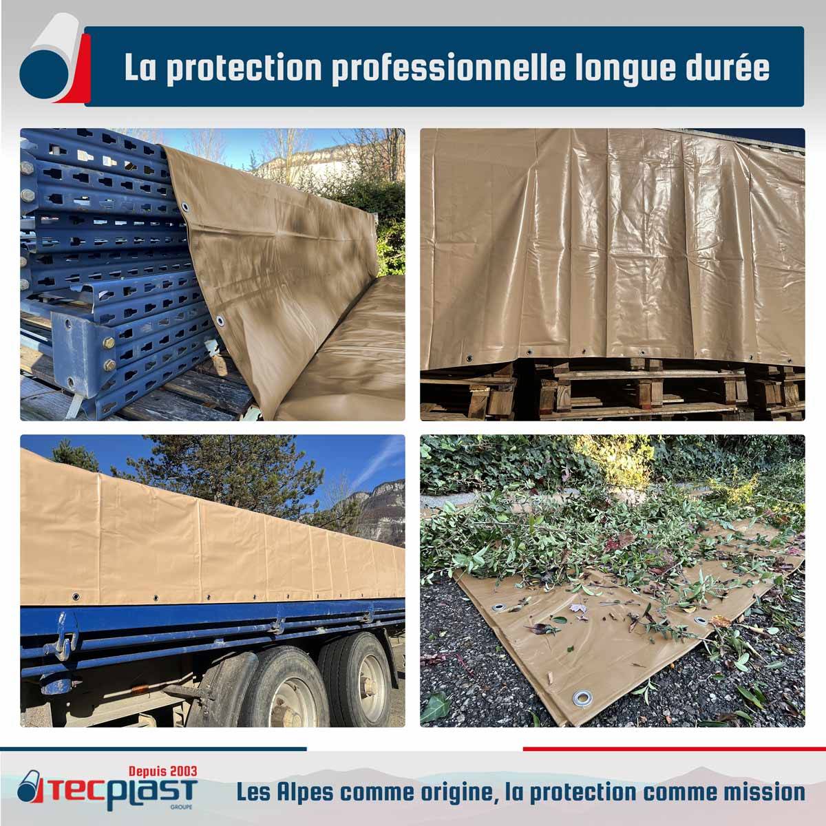 Bâche de Chantier 4x6 m LP506CH Beige foncé - Garantie 5 ans - Bâche de protection étanche en PVC pour Travaux TECPLAST - Image 2