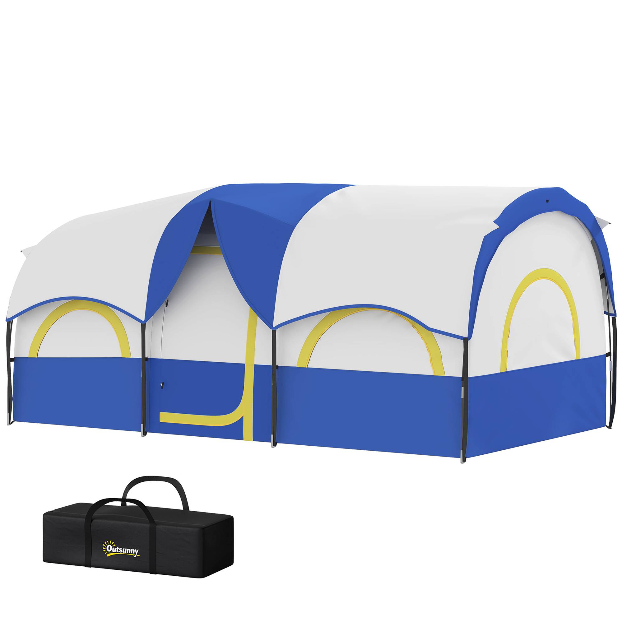 Tente familiale pour 4 personnes, imperméable avec chambres séparées, 435 x 251 x 195 cm, bleue et blanche - Image 2