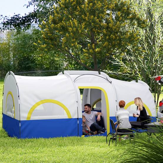 Tente familiale pour 4 personnes, imperméable avec chambres séparées, 435 x 251 x 195 cm, bleue et blanche - Image 3