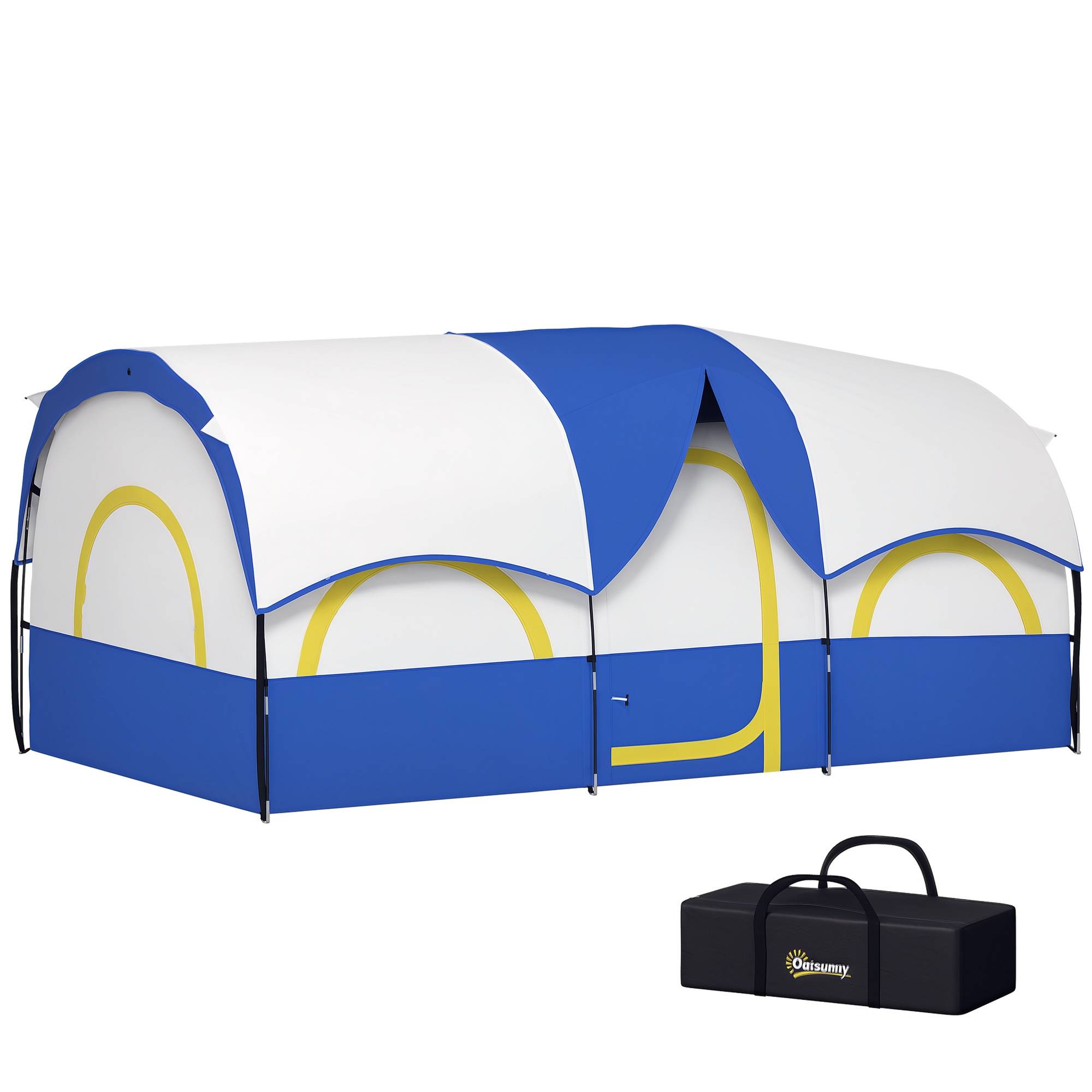 Tente familiale pour 4 personnes, imperméable avec chambres séparées, 435 x 251 x 195 cm, bleue et blanche - Image 1