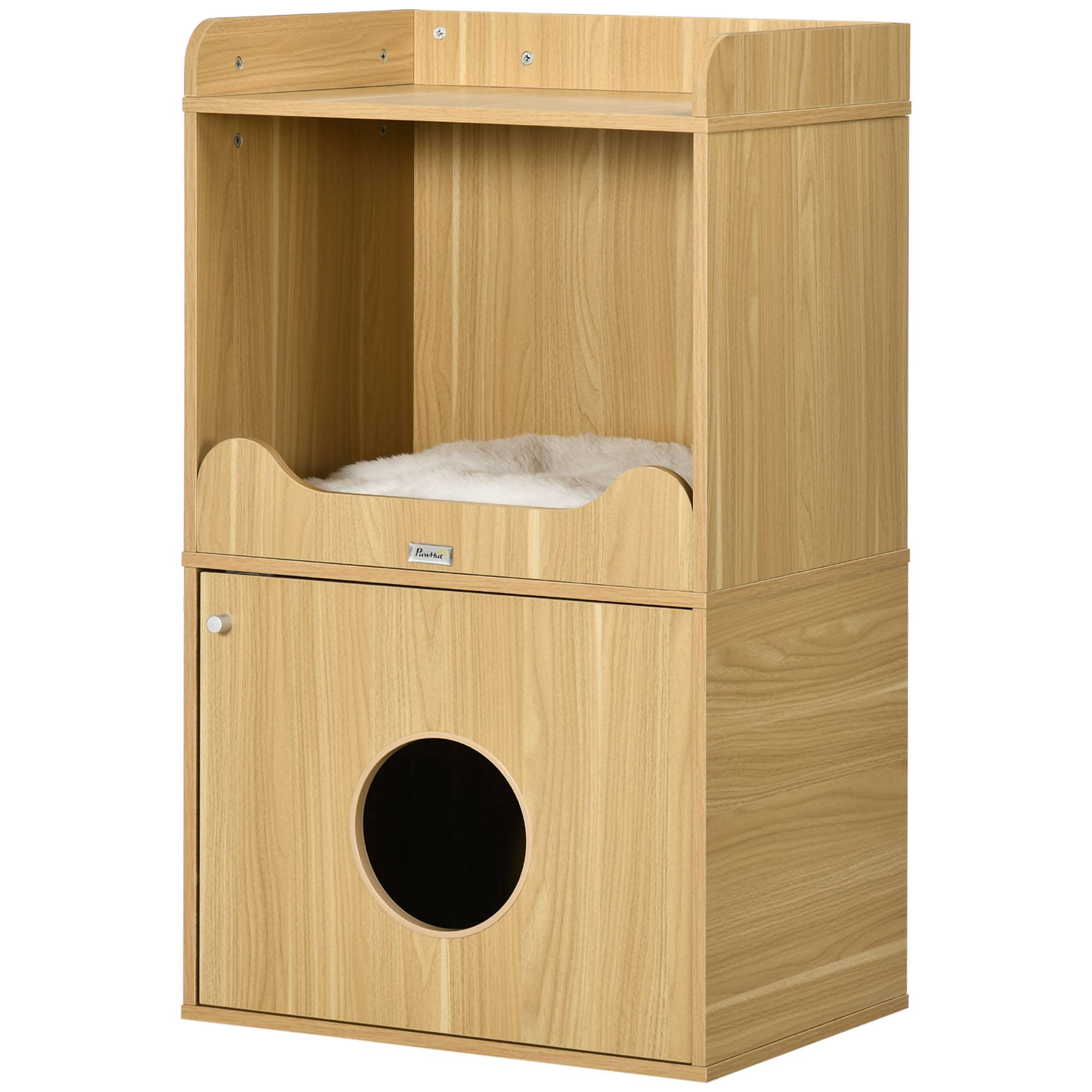 PANGIVO - Meuble litière pour chat panneaux de particules acier noir et bois clair 60 x 45 x 103 cm - PANGIVO - Image 2
