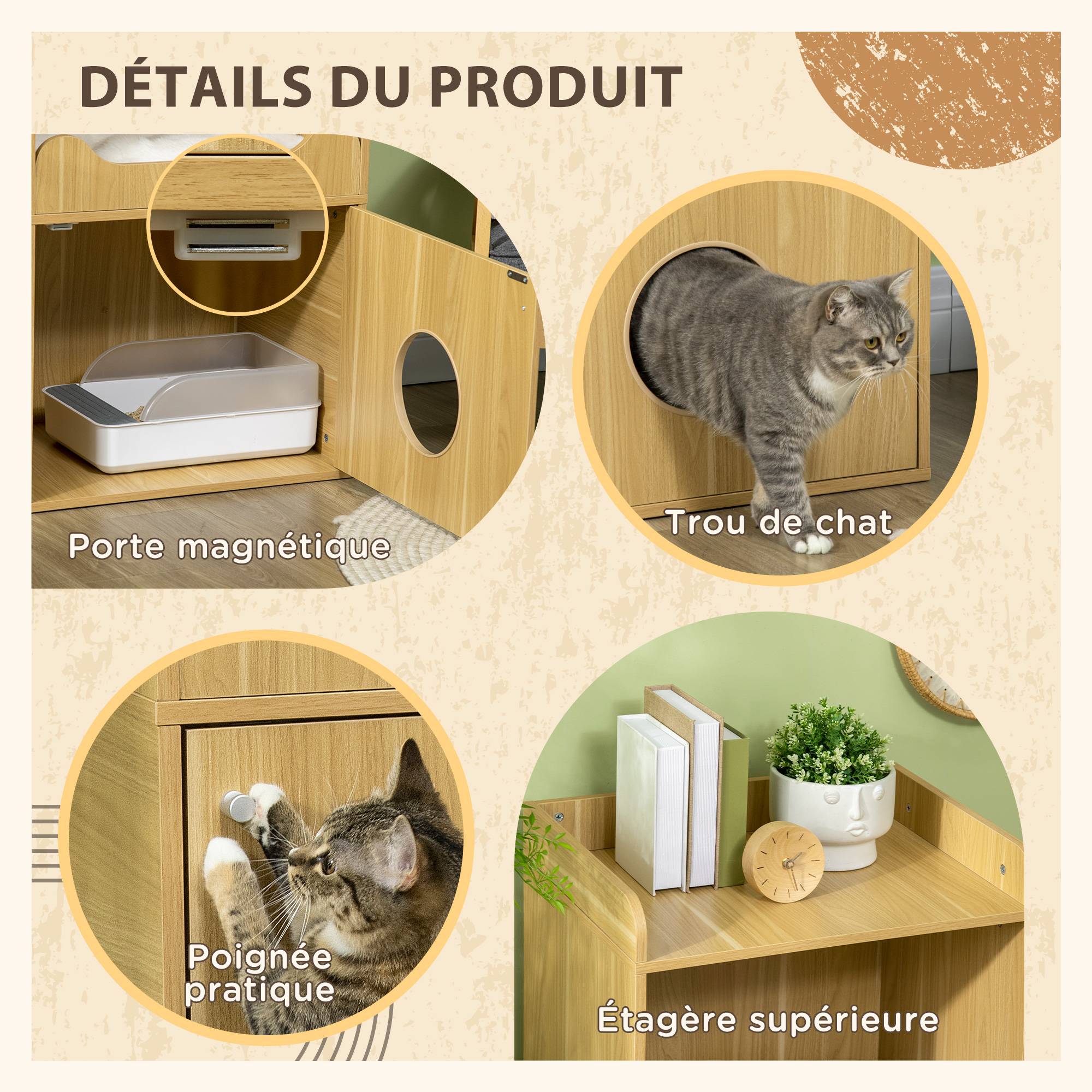 PANGIVO - Meuble litière pour chat panneaux de particules acier noir et bois clair 60 x 45 x 103 cm - PANGIVO - Image 8