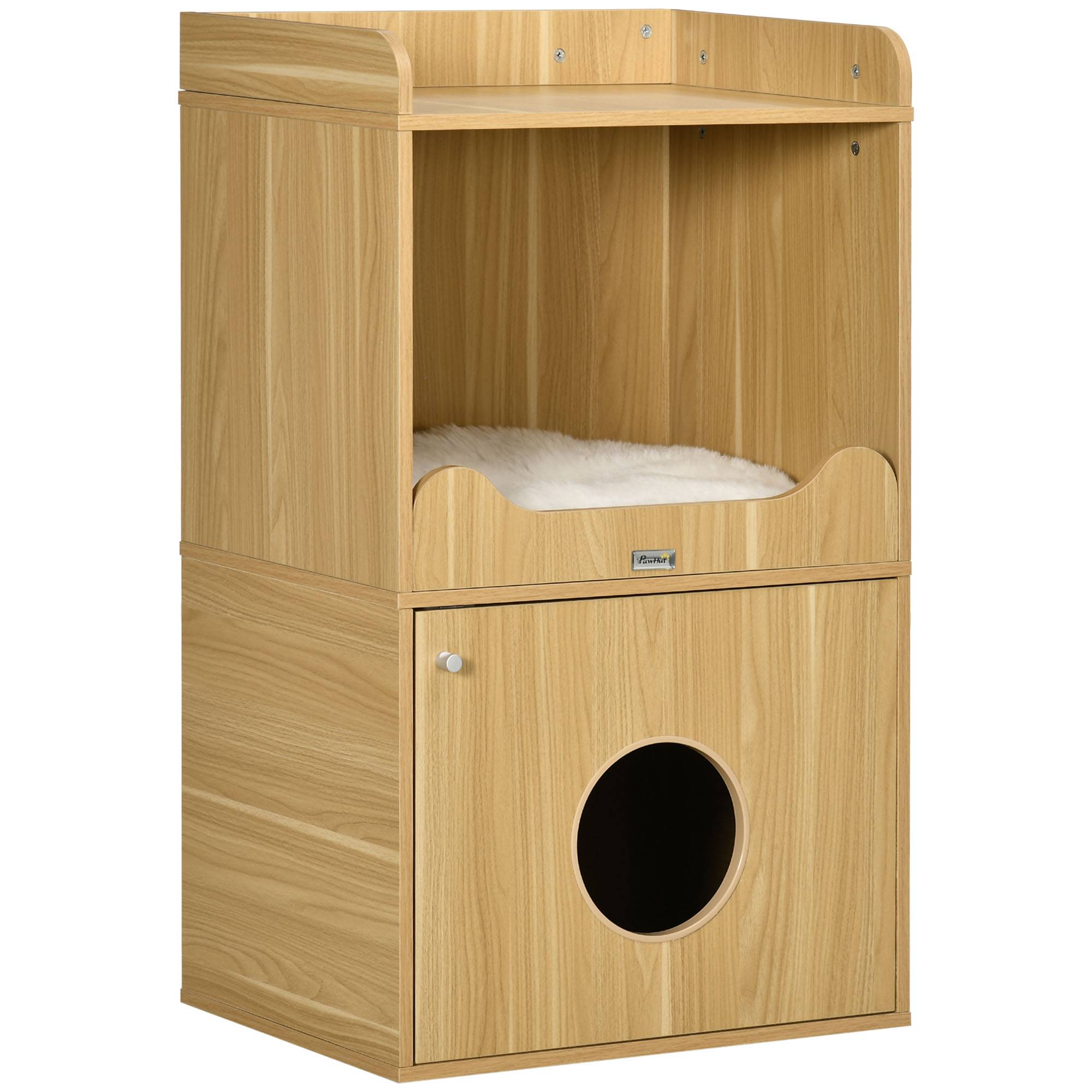 PANGIVO - Meuble litière pour chat panneaux de particules acier noir et bois clair 60 x 45 x 103 cm - PANGIVO - Image 1
