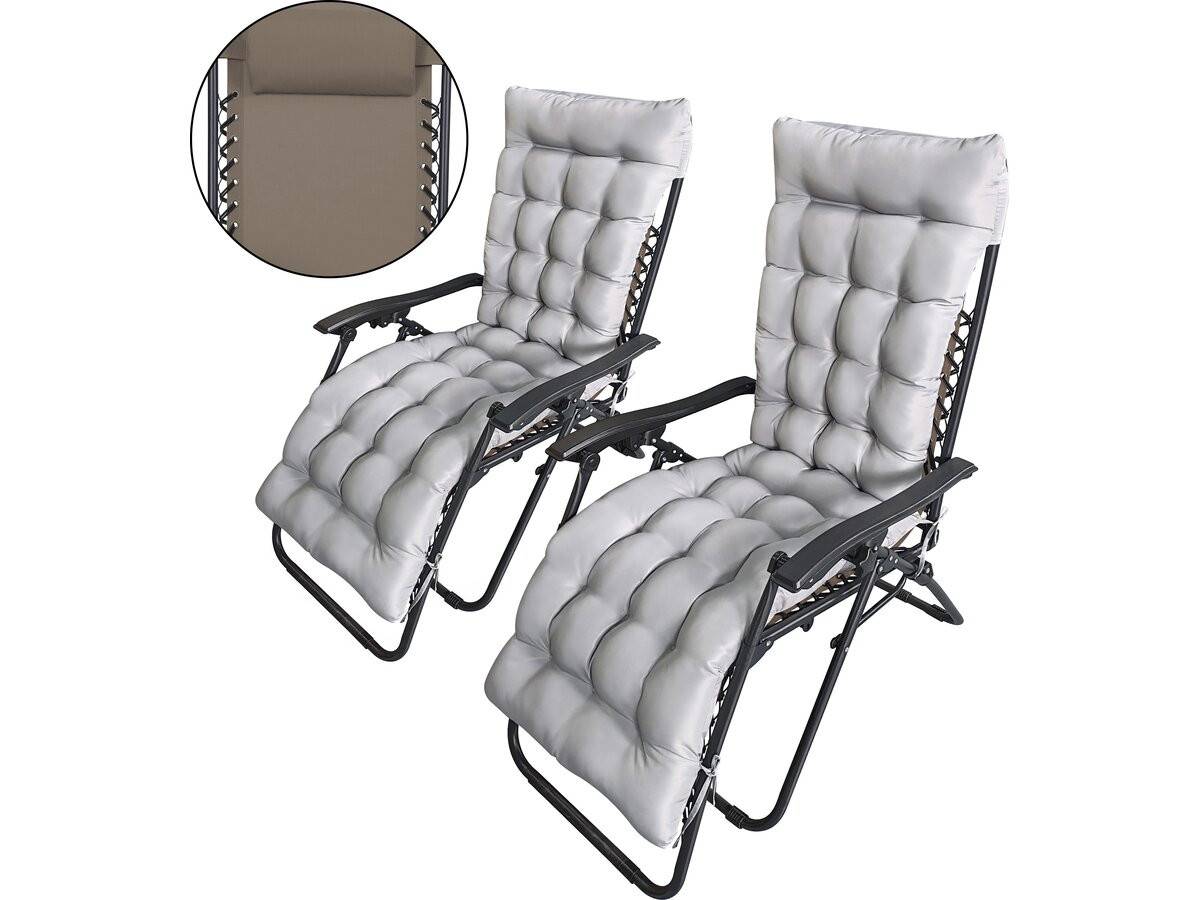 Habitat Et Jardin - Lot De 2 Fauteuils De Jardin Inclinable Zéro Gravité Avec Coussin Matelassé "sintra" - Taupe -habitat Et Jardin - Image 1