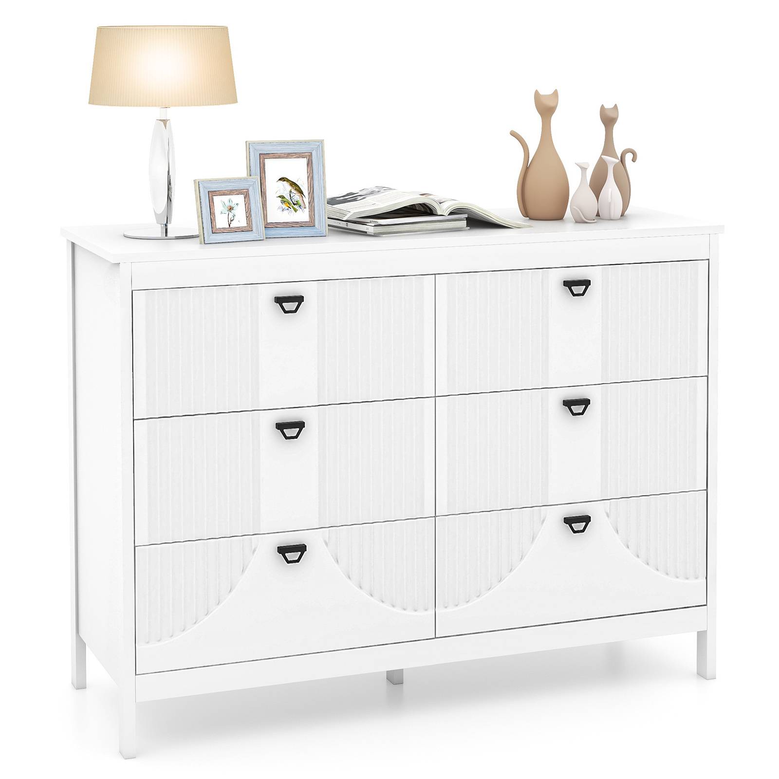 Commode 6 Tiroirs, Commode Blanche Bois pour Chambre, Meuble de Rangement Chambre avec Kit Anti-basculement, Chiffonnier Rangement Chambre - Image 1