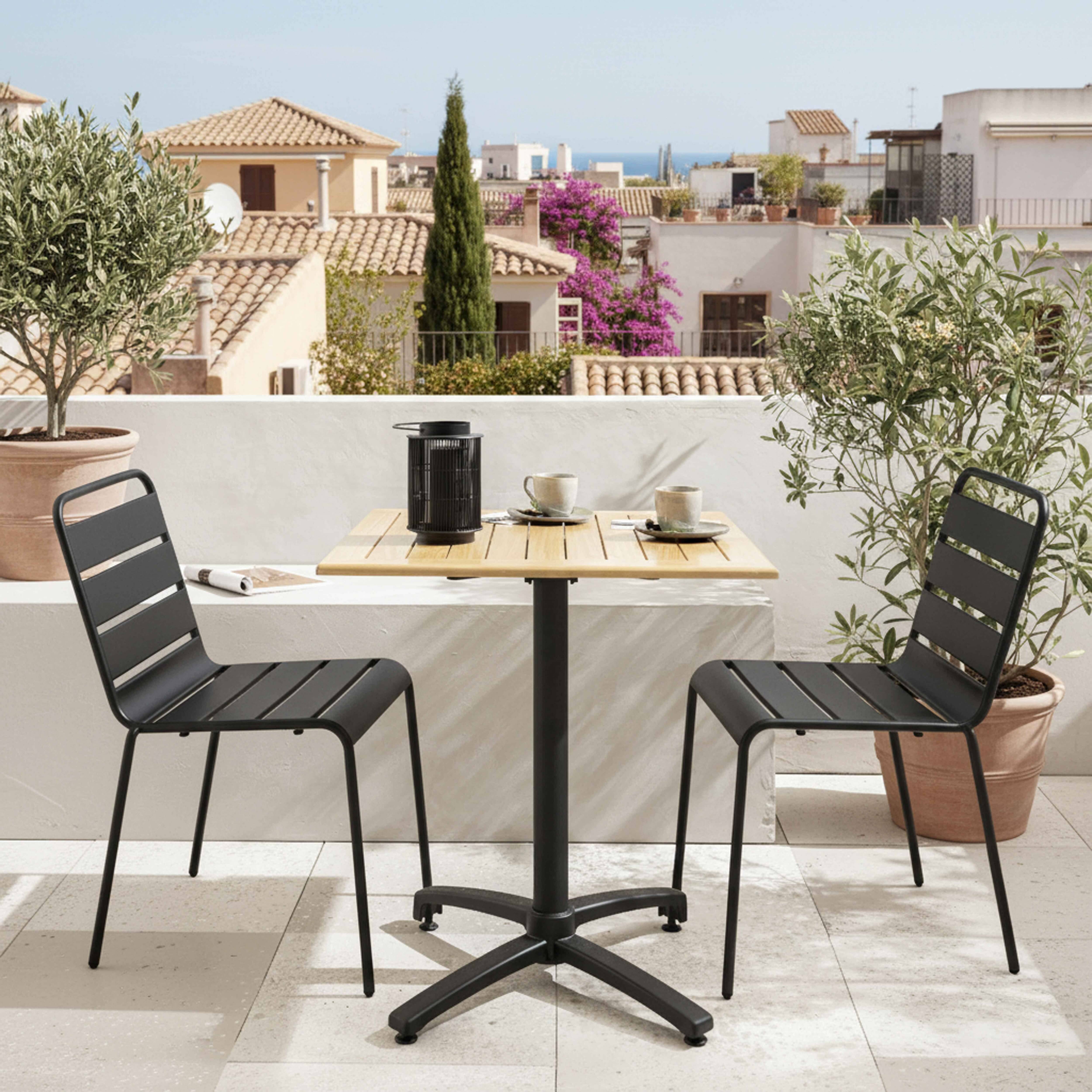 Oviala - Ensemble table de jardin en bois et 2 chaises en métal gris Times square - Oviala - Image 2