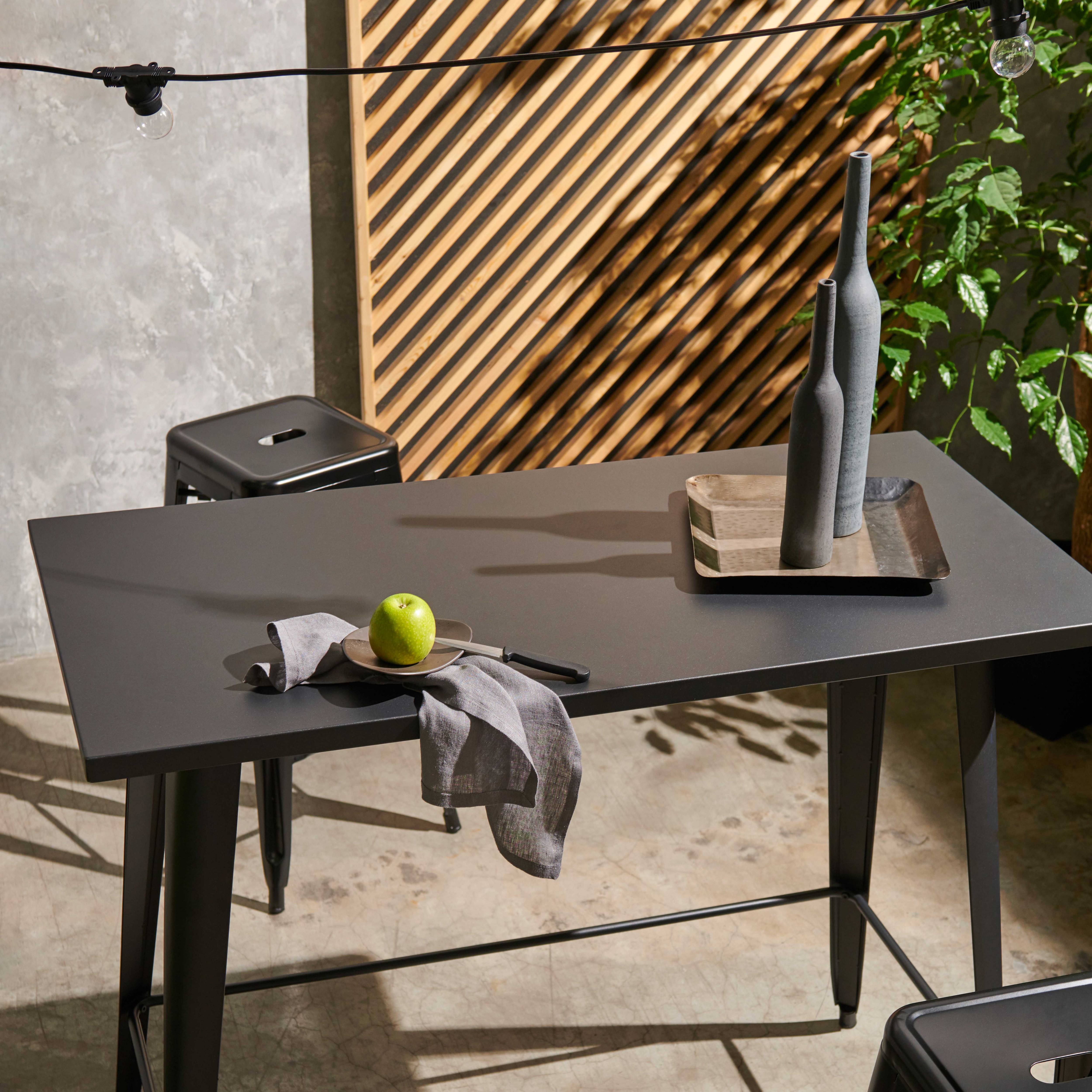 Oviala - Table haute de jardin et 4 tabourets en métal noir mat New York - Oviala - Image 2