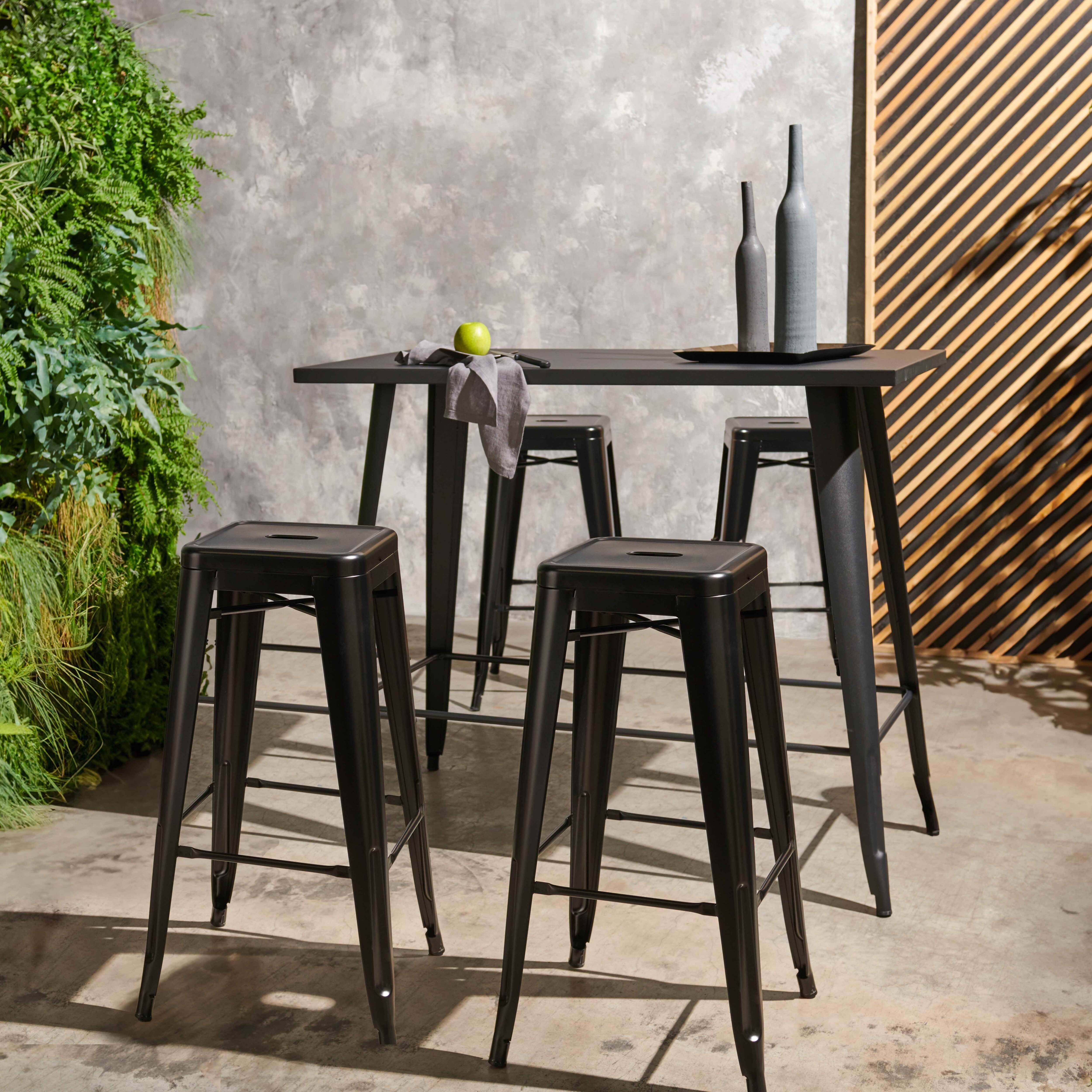 Oviala - Table haute de jardin et 4 tabourets en métal noir mat New York - Oviala - Image 3