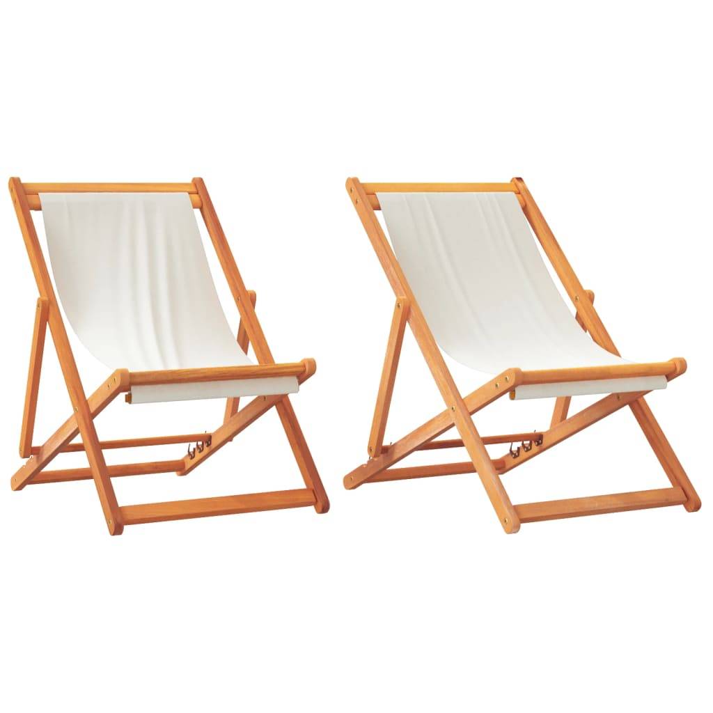 Maison Chic - lot de 2 Chaises de plage pliables - Bain de soleil - Transat blanc crème tissu HL271 - Image 1