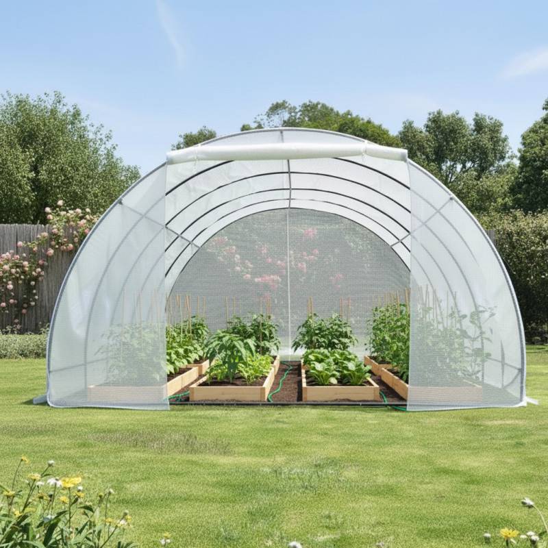Serre tunnel 32m² PE armé 130gr/m² avec porte zippée et 10 lucarnes Green Protect - Image 2