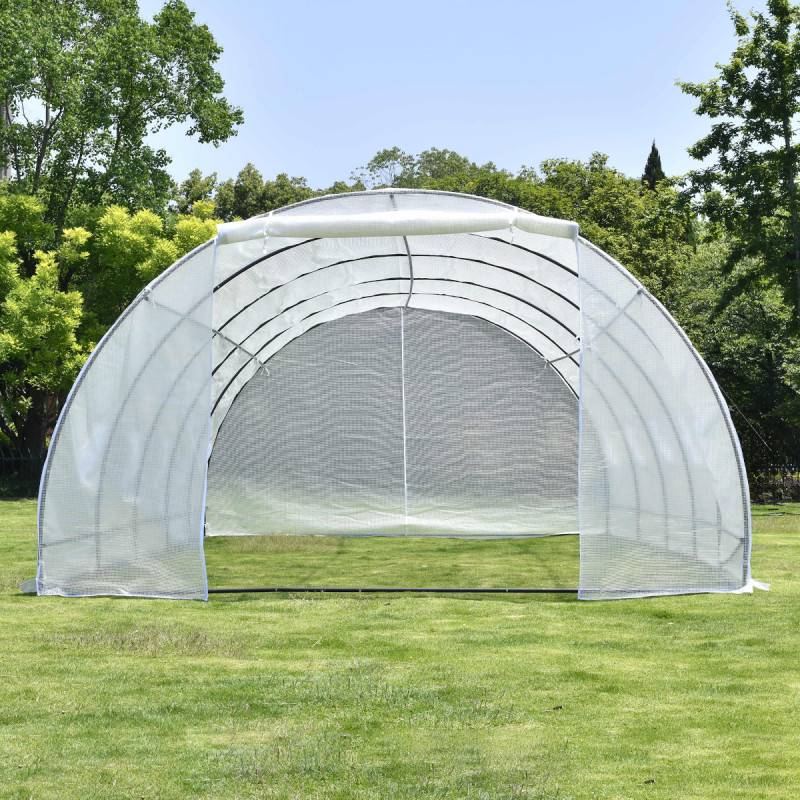 Serre tunnel 32m² PE armé 130gr/m² avec porte zippée et 10 lucarnes Green Protect - Image 3