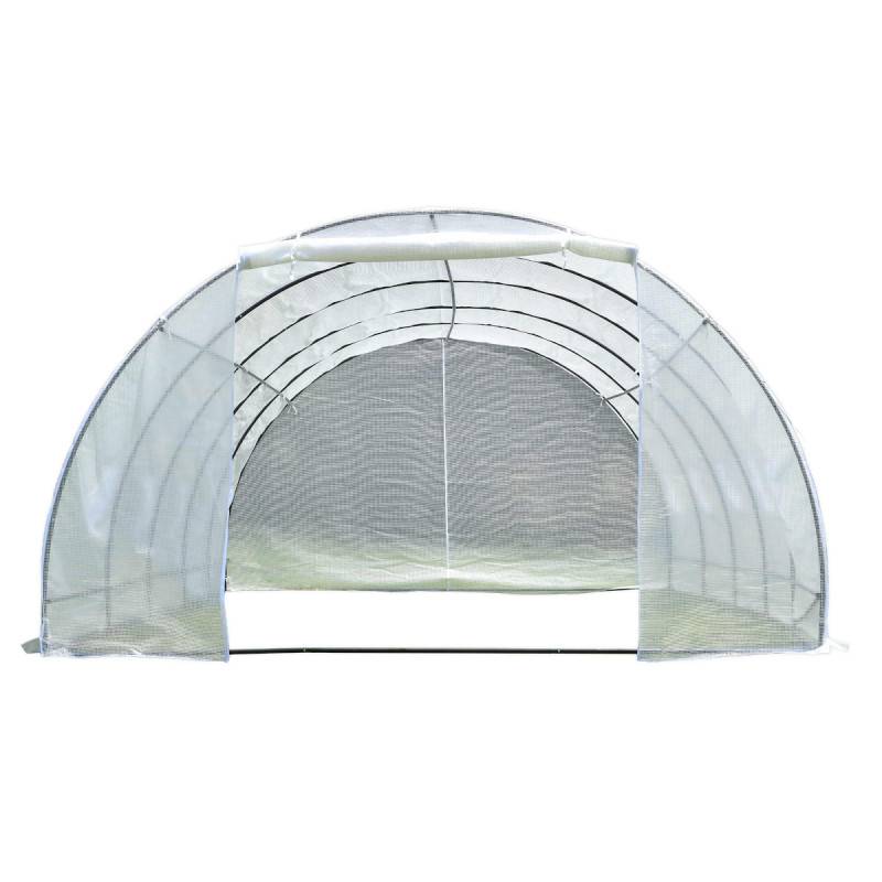 Serre tunnel 32m² PE armé 130gr/m² avec porte zippée et 10 lucarnes Green Protect - Image 5