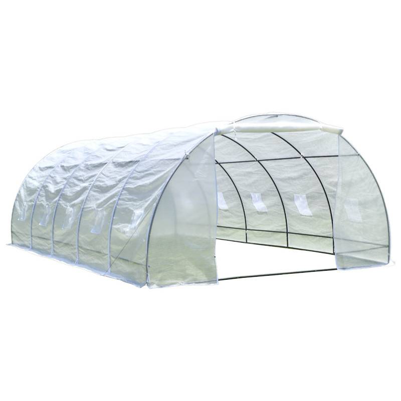 Serre tunnel 32m² PE armé 130gr/m² avec porte zippée et 10 lucarnes Green Protect - Image 6