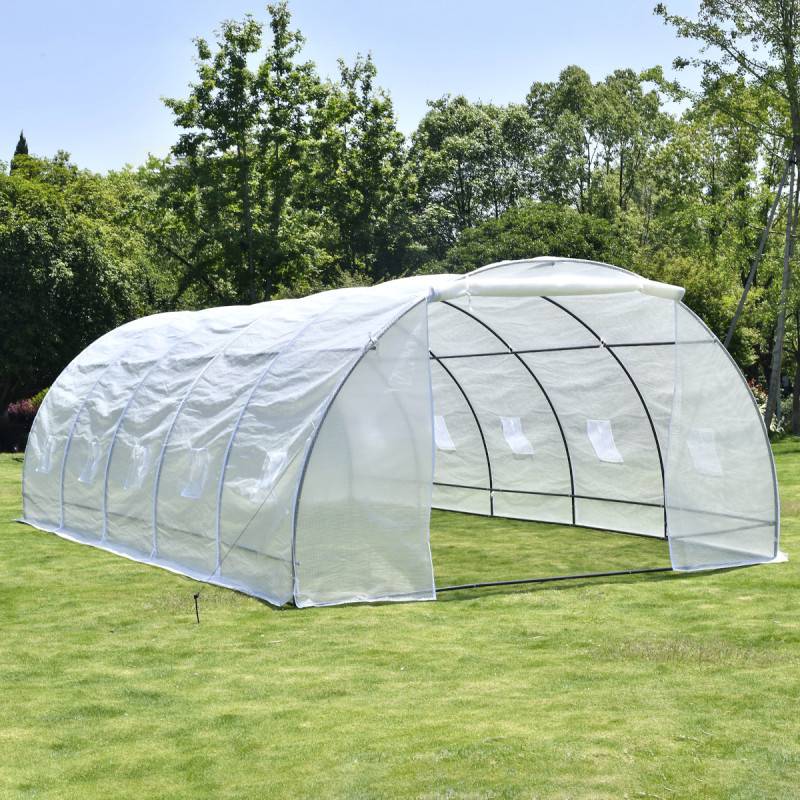 Serre tunnel 32m² PE armé 130gr/m² avec porte zippée et 10 lucarnes Green Protect - Image 7