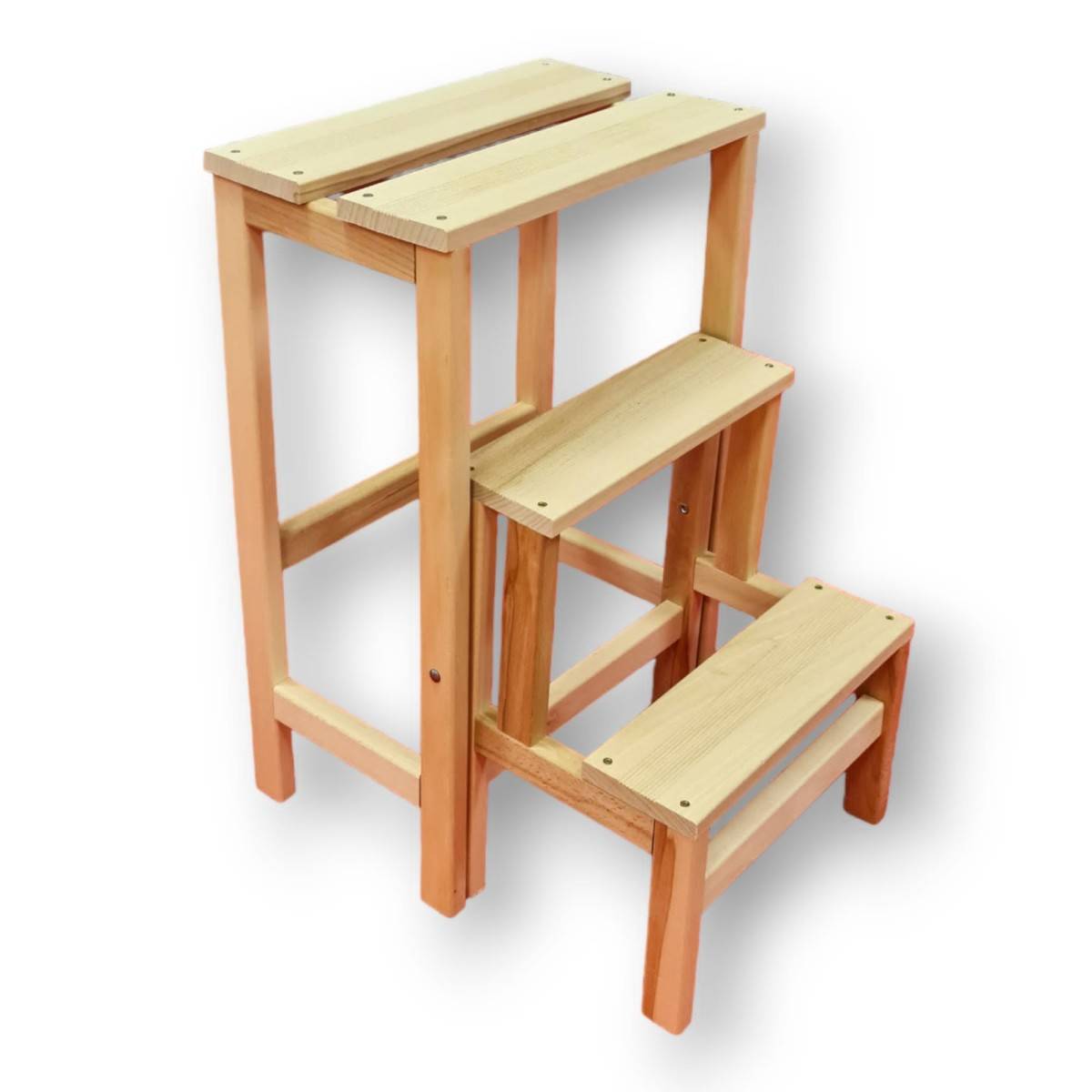 Escabeau Tabouret Marchepied 3 marches pliantes Bois massif 2en1 - Image 2
