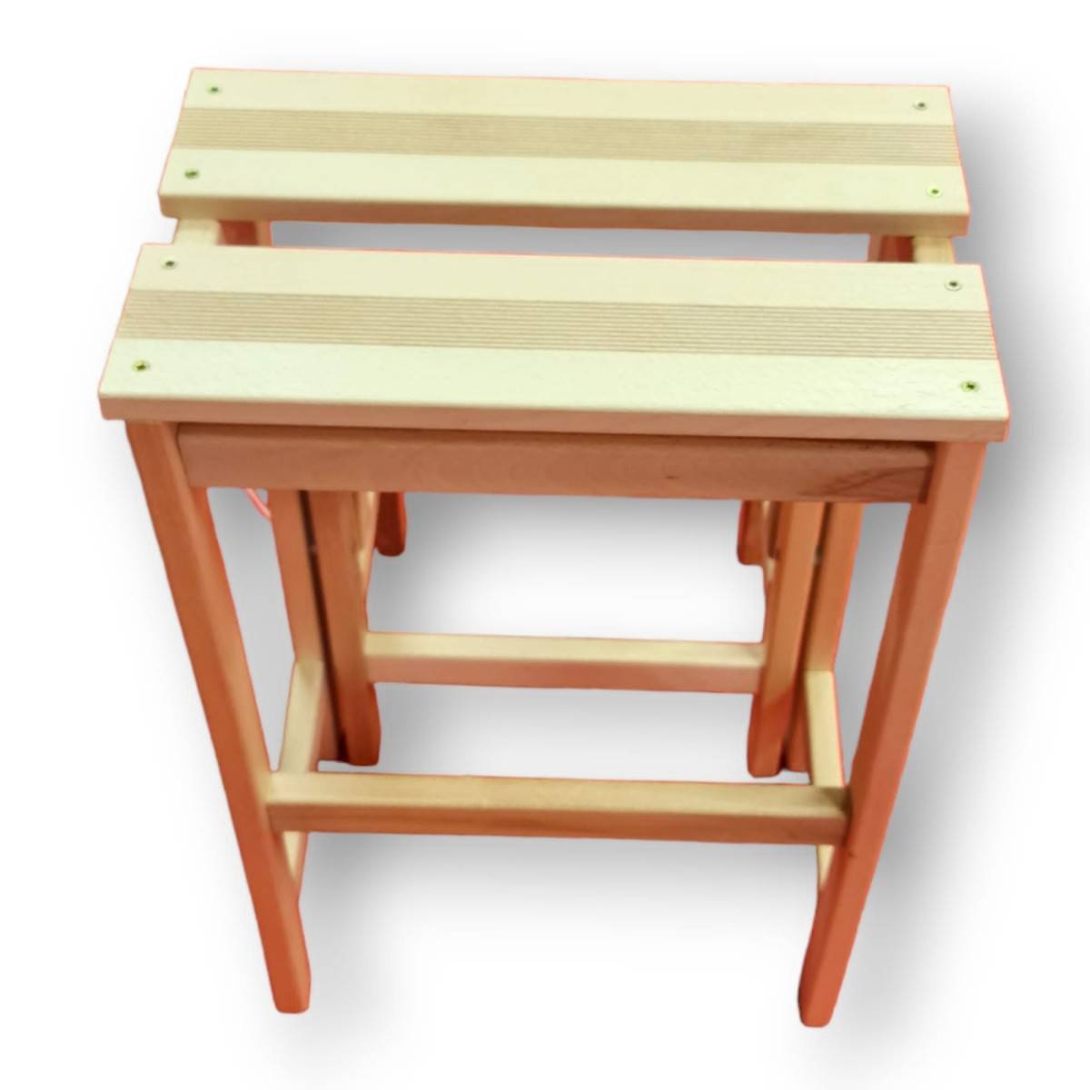 Escabeau Tabouret Marchepied 3 marches pliantes Bois massif 2en1 - Image 4