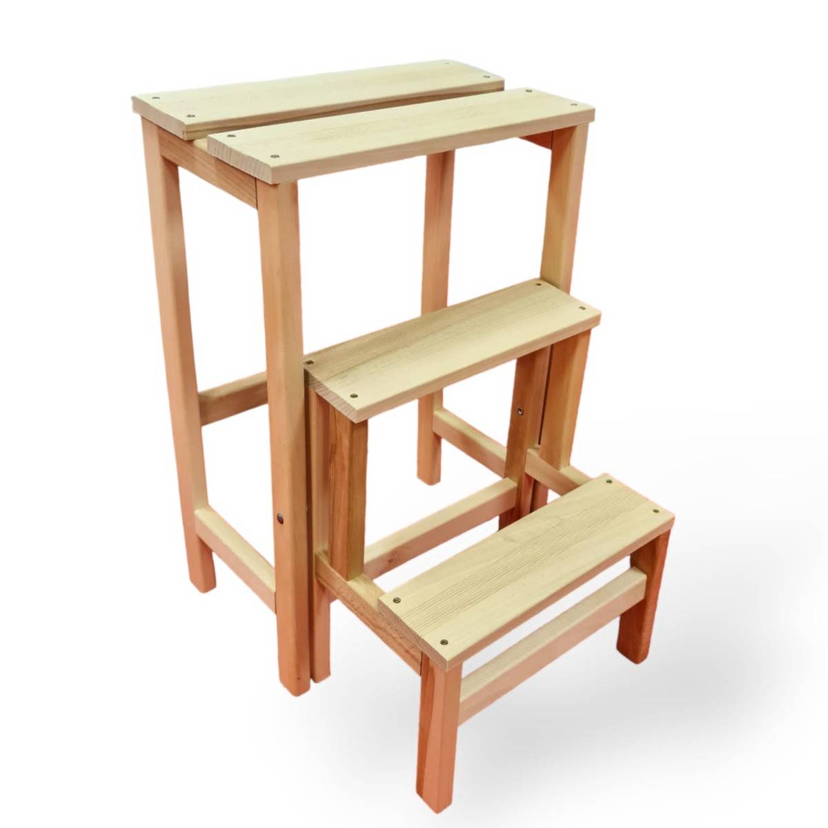 Escabeau Tabouret Marchepied 3 marches pliantes Bois massif 2en1 - Image 1