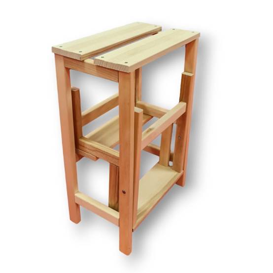 Escabeau Tabouret Marchepied 3 marches pliantes Bois massif 2en1 - Image 5