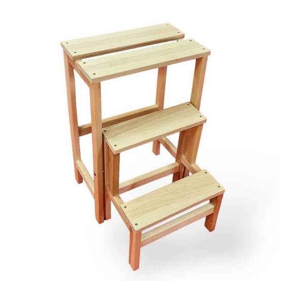 Escabeau Tabouret Marchepied 3 marches pliantes Bois massif 2en1 - Image 8