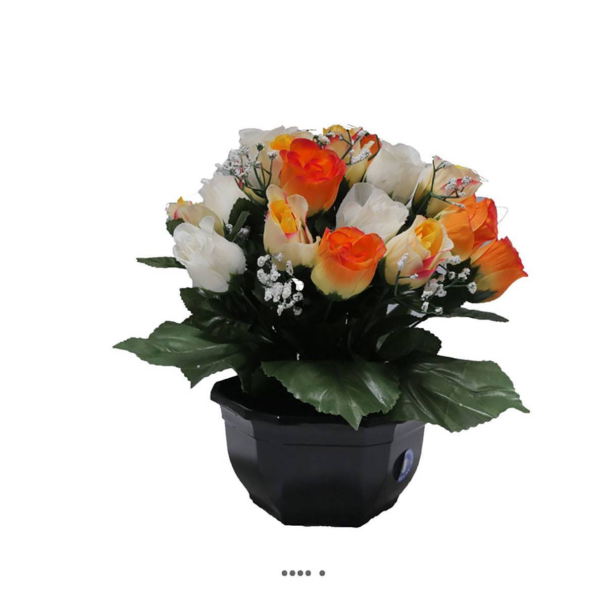 Artificielles - Composition fleurs artificielles cimetière pot boutons de roses D 30 cm Orange - couleur: Orange - Image 1