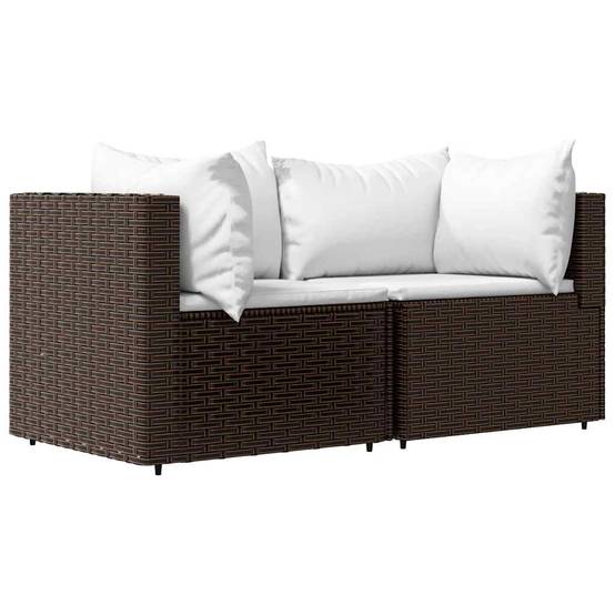Salon de jardin 3 pcs | Mobilier d'extérieur avec coussins marron résine tressée Maison Chic - Image 3