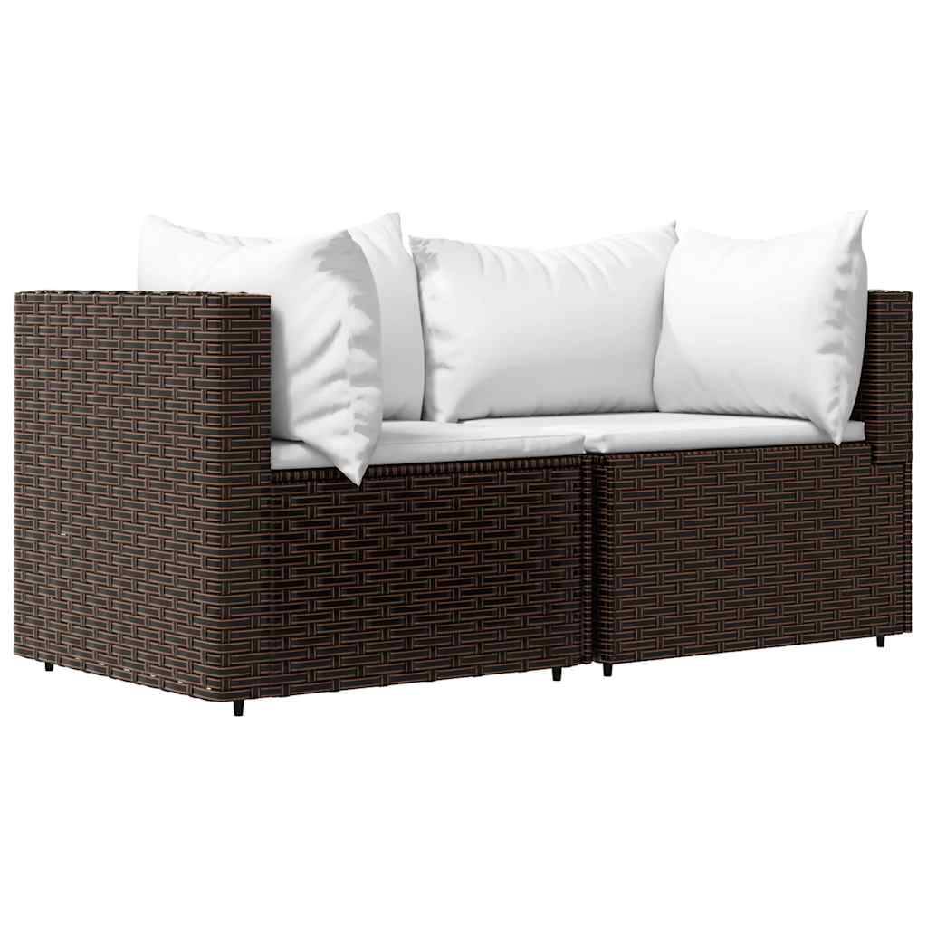 Salon de jardin 3 pcs | Mobilier d'extérieur avec coussins marron résine tressée Maison Chic - Image 3
