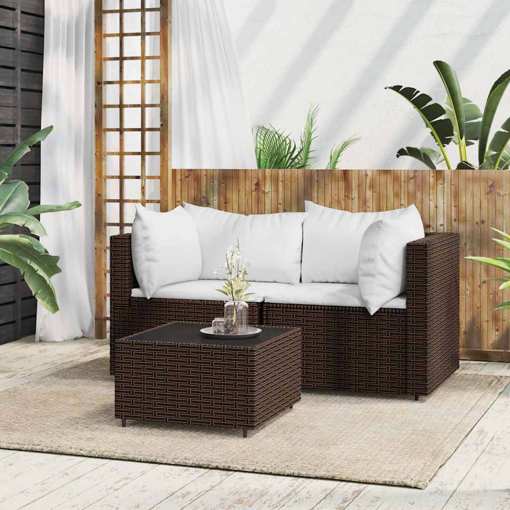 Salon de jardin 3 pcs | Mobilier d'extérieur avec coussins marron résine tressée Maison Chic - Image 2