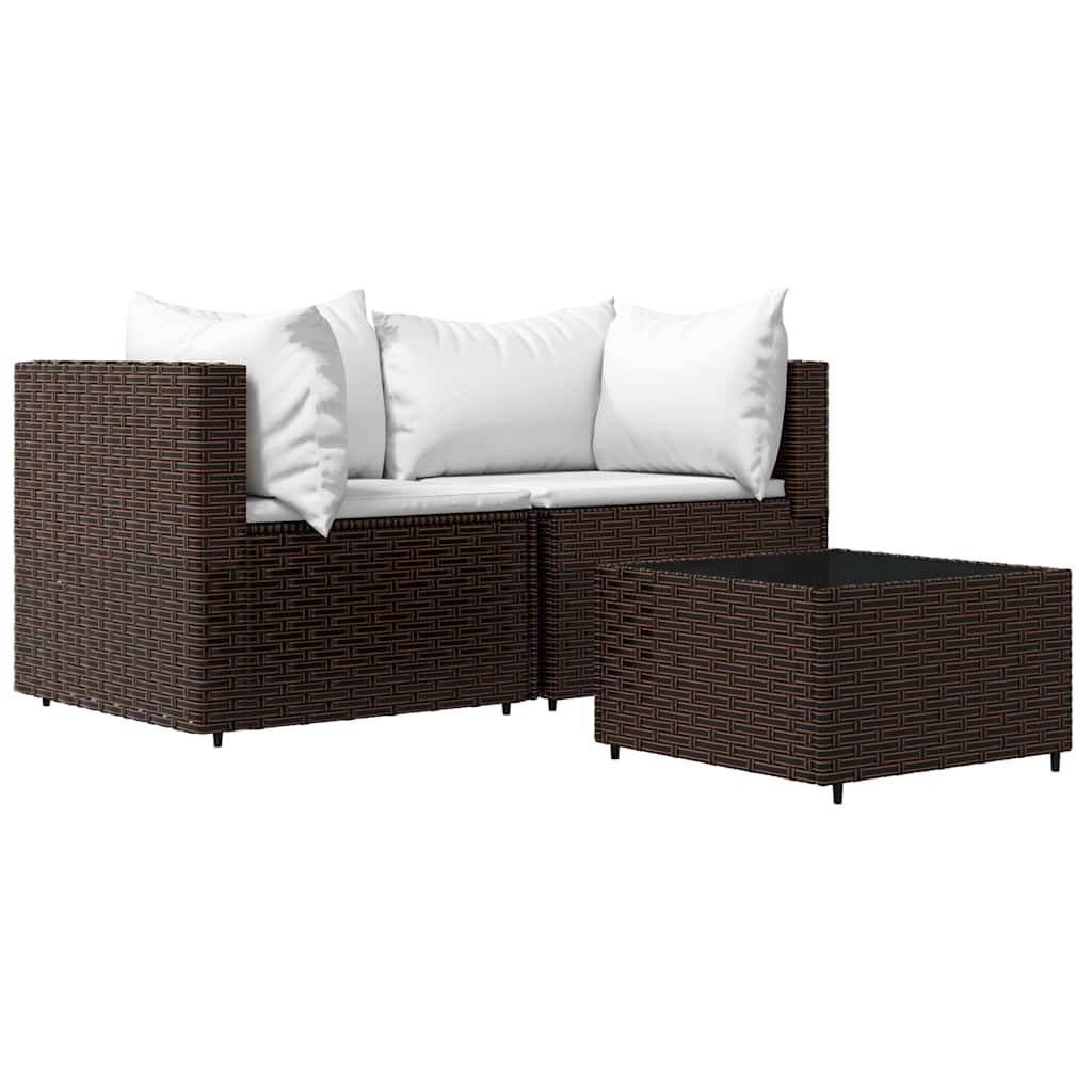 Salon de jardin 3 pcs | Mobilier d'extérieur avec coussins marron résine tressée Maison Chic - Image 1