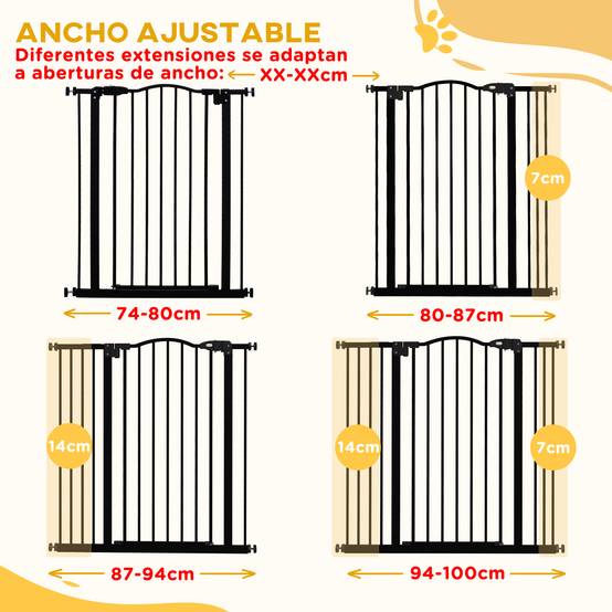 Barrière pour chien à largeur réglable de 76 à 104 cm, barrière de sécurité avec 2 extensions, noire - Image 10