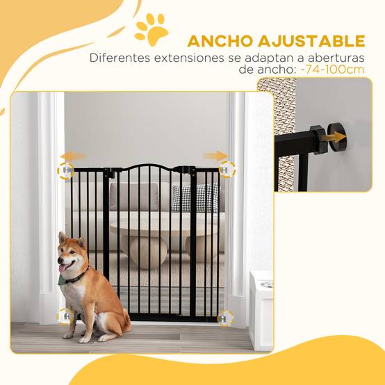 Barrière pour chien à largeur réglable de 76 à 104 cm, barrière de sécurité avec 2 extensions, noire - Image 9