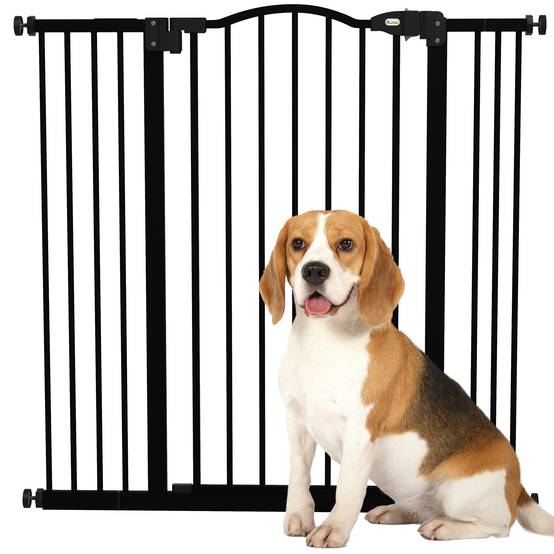 Barrière pour chien à largeur réglable de 76 à 104 cm, barrière de sécurité avec 2 extensions, noire - Image 1