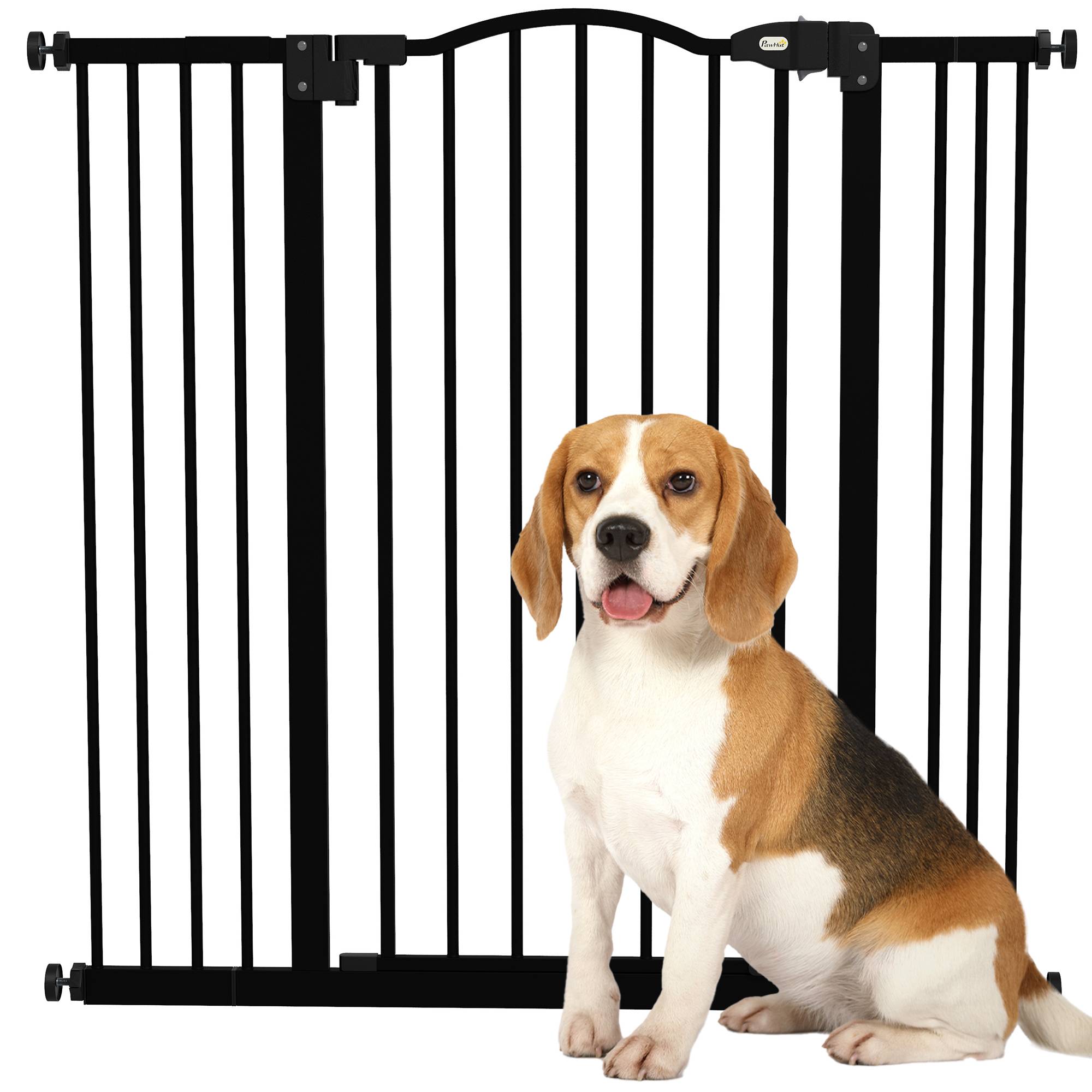 Barrière pour chien à largeur réglable de 76 à 104 cm, barrière de sécurité avec 2 extensions, noire - Image 1